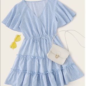 blue flower ruffled dress;shein